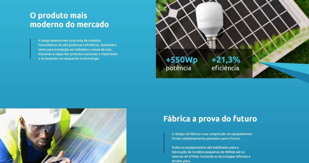 Layout e desenvolvimento site Sengi Solar Criação e desenvolvimento front-end do novo site da Sengi Solar