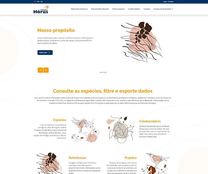 Criação e desenvolvimento front-end da nova versão da Base de Dados Nacional de Espécies Exóticas Invasoras, uma iniciativa do Instituto Hórus.