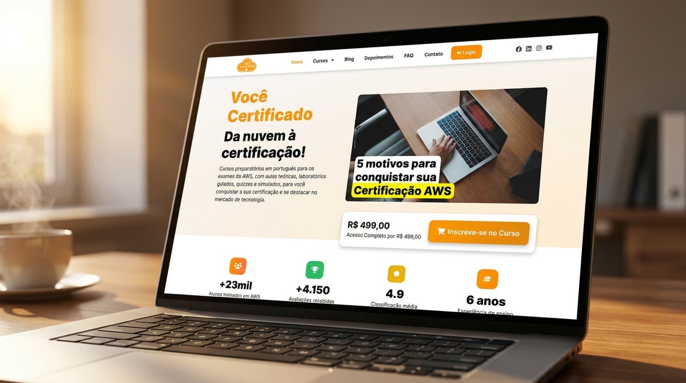 Página de curso com botão de compra em destaque na paleta laranja AWS