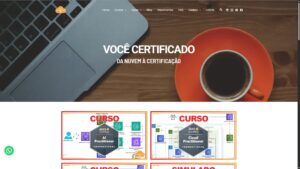 Layout antigo do site Você Certificado AWS com design genérico e lista de cursos