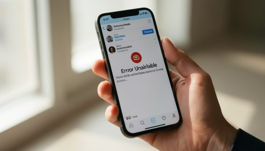 Tela de celular mostrando uma conta de rede social temporariamente indisponível