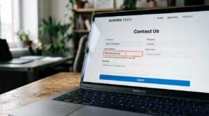 Close da tela de um notebook mostrando campo de formulário com mensagem de erro destacada